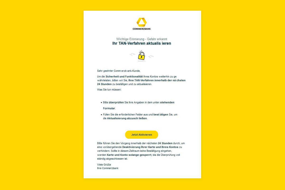 Предупреждение для клиентов Commerzbank в Германии.