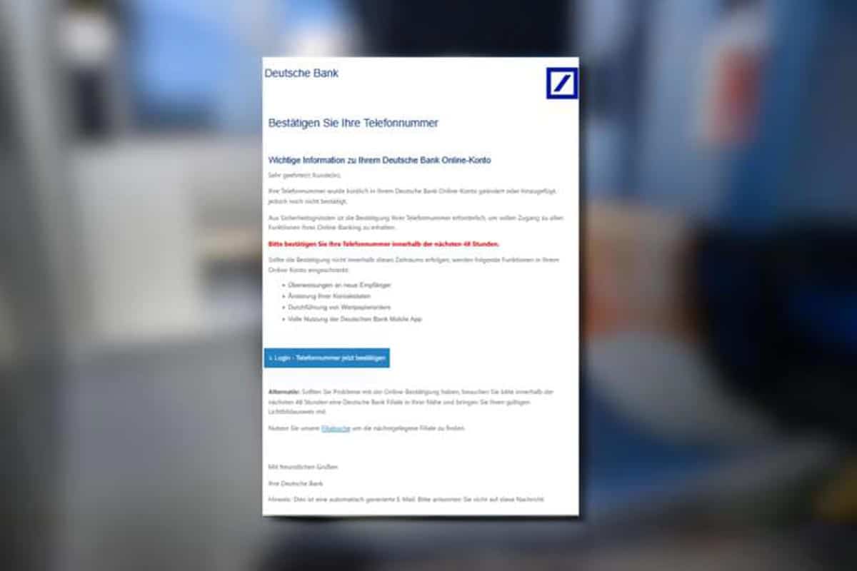 Мошенники снова атакуют клиентов Deutsche Bank в Германии.