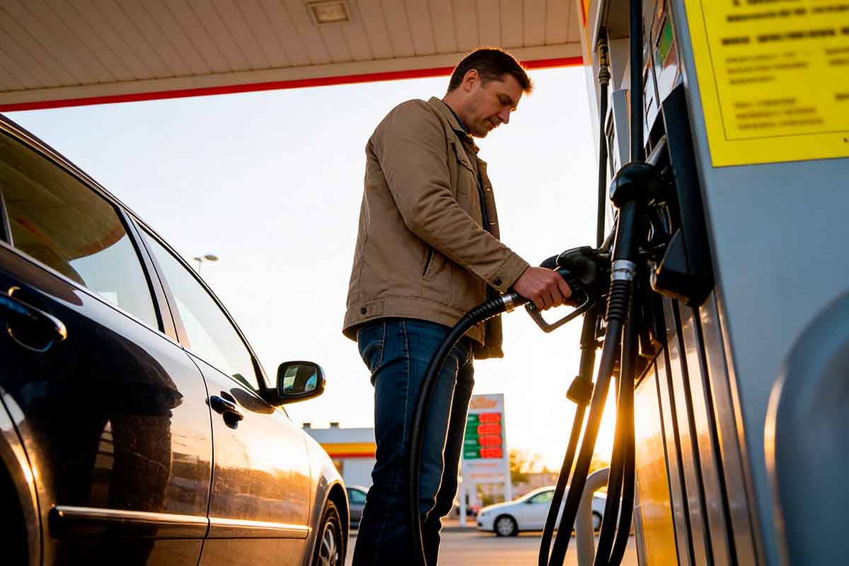 Жёлтый плакат на АЗС в Германии: какое топливо выгоднее. Фото: ausnews.de