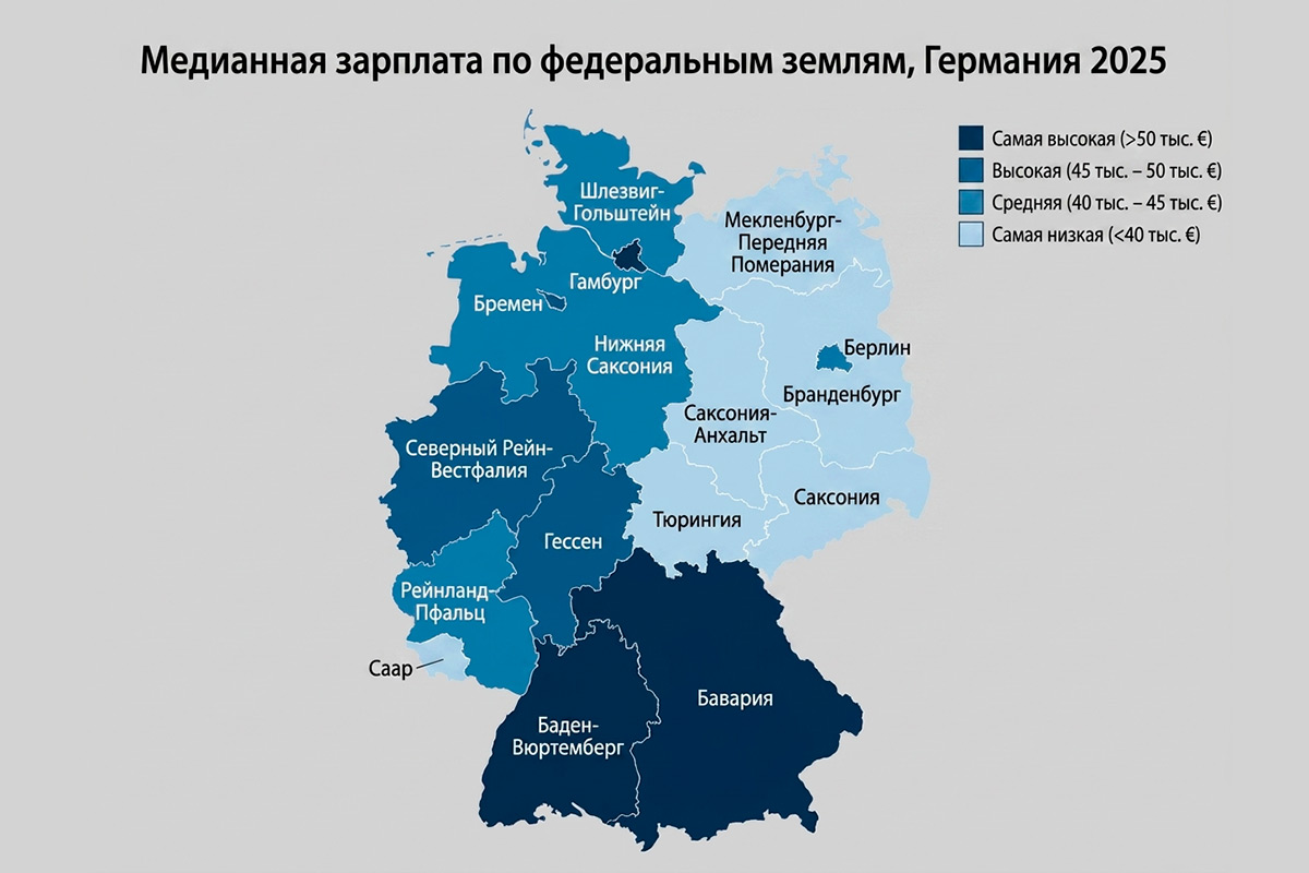 Медианная зарплата по федеральным землям: Гамбург впереди, восток отстаёт. Фото: ausnews.de